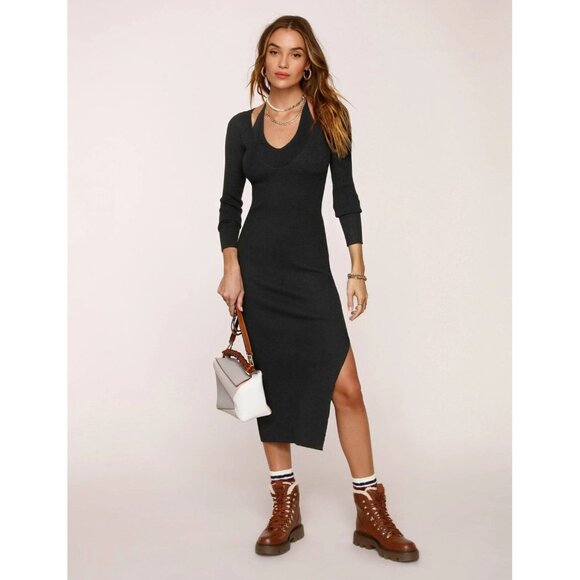 Heartloom Dresses & Skirts - NWOT HEARTLOOM Sevilla Black Ribbed Knit Layered Halter Neck Midi Dress, Size XS